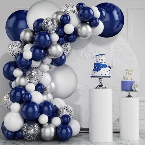 131PCS Ink Blue Silver White Balloon Arch Set 10 inch  Birthday Wedding Party Background Decoration Party Supplies Required