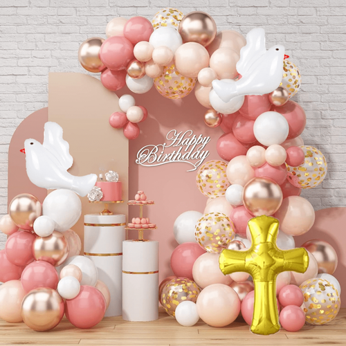 Balloon Garland Set Cross Balloon Set Dove Balloon Arch Suitable for Communion Wedding Party Engagement Ceremony Birthday Party
