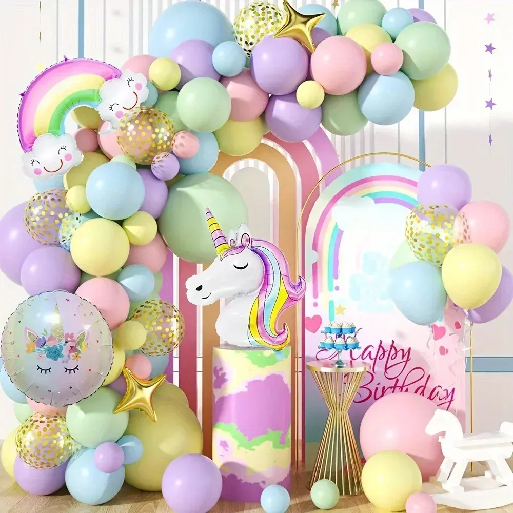 140PCS Unicorn Rainbow Balloon Arch Set, Suitable for Birthday, Engagement, Ball, Summer Party - Indoor and Outdoor Decoration