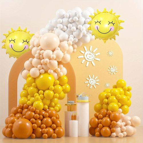 136pcs Retro Nude Orange Yellow Balloon Set Sunshine Theme Birthday, Brilliant Party, Anniversary Party, Wedding Decoration