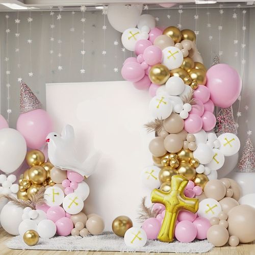 130pcs Baptismal Communion Balloon Arch Kit for Indoor/outdoor Decoration-suitable for Baptisms,birthdays,anniversaries and More