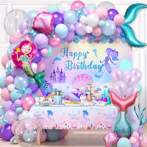 137PCS Mermaid Birthday Party Balloon Arch Garland Set for Summer Party Celebration Indoor and Outdoor Decoration Supplies