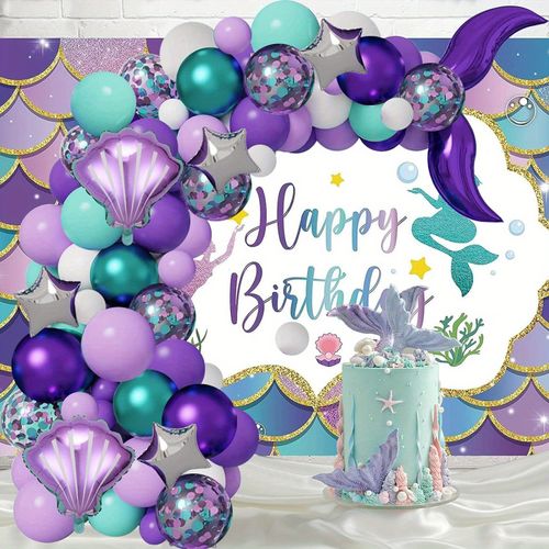 130 Pcs Mermaid Themed Balloon Set Suitable for Birthday Swimming Pool and Beach Activities Anniversary Celebration Summer Party