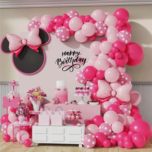 124pcs Pink and White Balloon Garland Arch Kit, Suitable for Pink Bow Bridal Shower, Birthday, Mother's Day, Valentine's Day