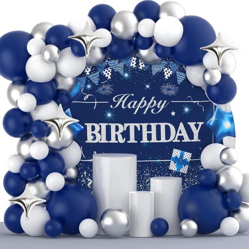 105pcs Blue Silver Balloon Set Suitable for Birthday Anniversary, Adult Ceremony, Graduation Ceremony, Party Decoration