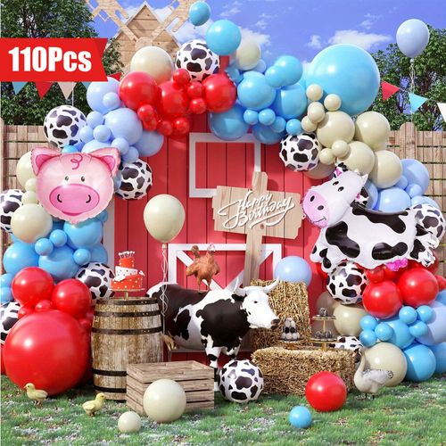 110pcs Red Blue Farm Animal Themed Balloon Garland Arch Kit,suitable for Birthday Farm Themed Birthday Party Decoration Supplies