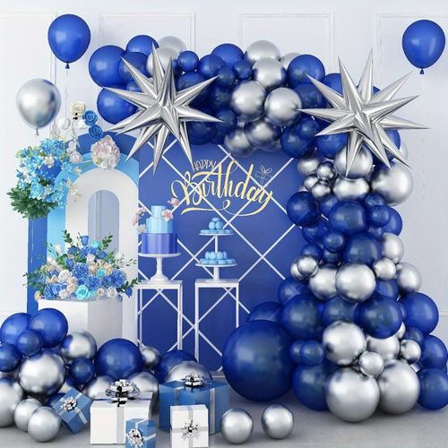102pcs Blue and Silver Balloon Set for Birthday Parties, Weddings, and Anniversary Valentine's Day Decorations