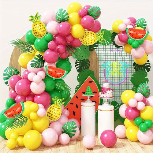 131pcs Tropical Fruit Balloon Wreath Arch Kit, Birthday and Summer Party Decoration, Indoor and Outdoor Decoration Use,