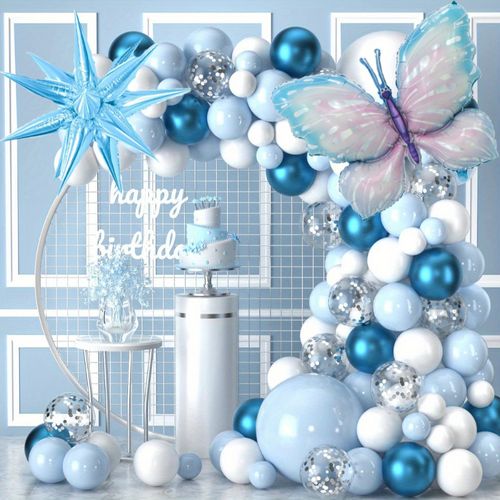 122PCS Blue Balloon Wreath Kit with Butterfly and Exploding Star Foils - Birthdays, Weddings, Engagements and Anniversaries