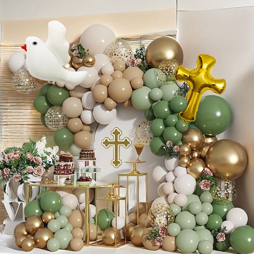147pcs Religious Celebration Balloon Set, Suitable for Communion, Baptism,Wedding - Prayer, First Holy, Baptism Party Decoration