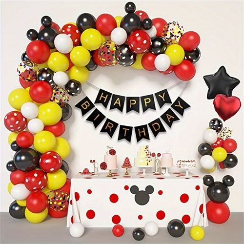 129pcs Cartoon Mouse Balloon Set Mouse Theme Birthday Decoration Black, Red, Yellow Aluminum Foil Birthday Party Decoration