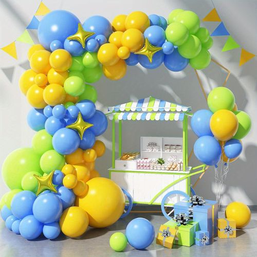 101pcs turquoise lemon Yellow Balloon garland set Gold Square Star balloon suitable for summer party birthday party decoration