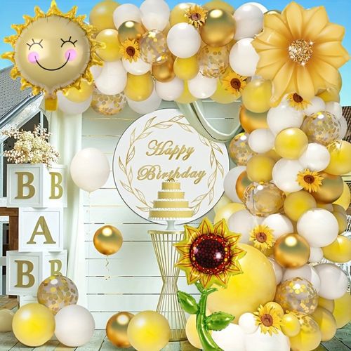 101PCS Sunflower Yellow Balloon Garland Set Is Perfect for Birthday, Anniversary, Wedding, Indoor and Outdoor Party Decorations
