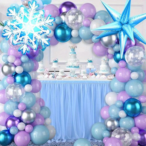 124PCS Ice and Snow Themed Balloon Arch Set Large Snow Foil Balloon for Birthday Anniversary Winter Celebration Decoration Set
