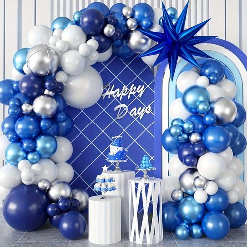 94PCS Navy Blue White Metal Slender Balloon Garland Set, Suitable for Graduation,Retirement, Wedding Party, Birthday Celebration