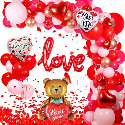 40/59/60/121/126Pcs Teddy Bear Red Heart Party balloon set, suitable for Valentine's Day, Mother's Day, wedding party decoration