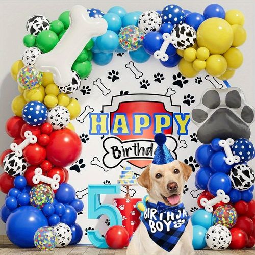 135pcs Pet Dog Paw Balloon Set, with Bone Paw Printed Foil Balloons for Pet Dog Patrol Theme Birthday Party Decoration
