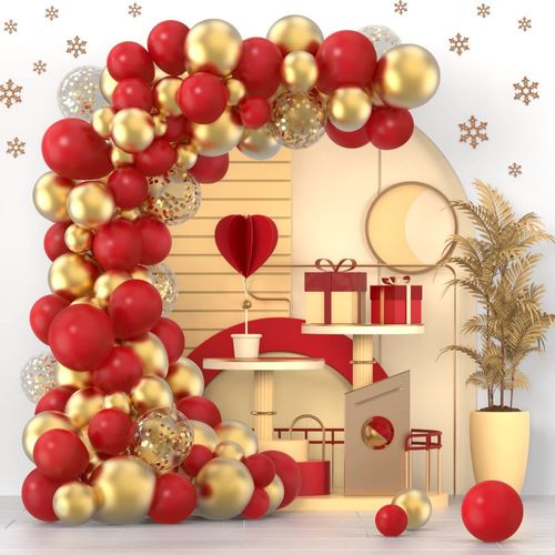 120PCS Retro Platinum Red Gold Balloon Party Garland Set with New Minimalist Metal Texture Decoration Arch Decoration Venue