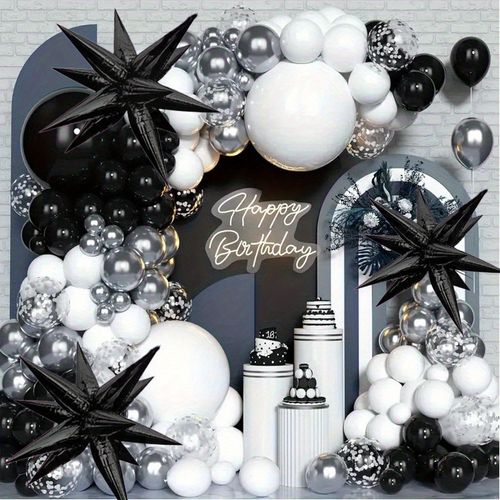 1pc/139pcs Black and White Silver Balloon Garland Arch Set for Birthday Parties,New Year's,Anniversary, Winter Party Decorations