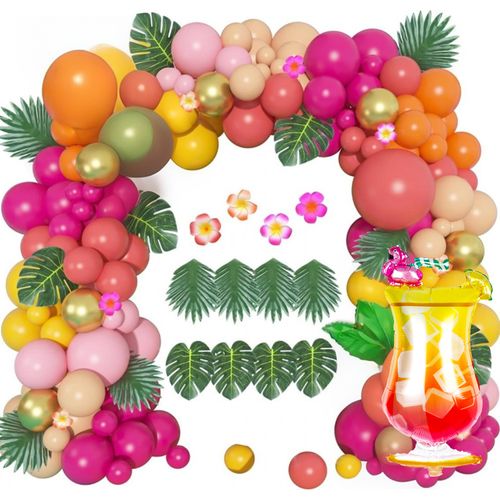 Tropical Balloon Arch Decoration Set Party Decoration with Hawaiian Style Pineapple Coconut Pink Aqua Blue Balloon for Birthday