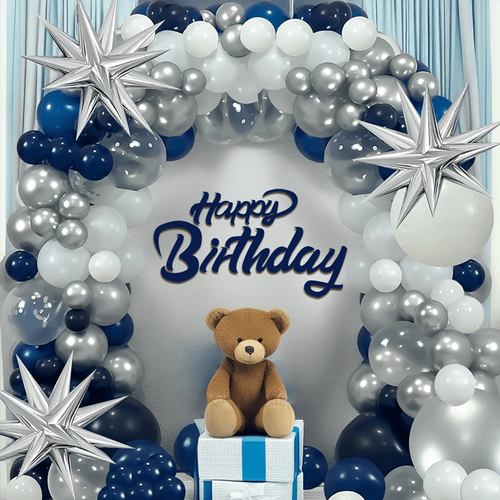 140pcs Navy blue Silver and White balloon Wreath Arch kit for birthday decorations, anniversaries, graduations, home decor