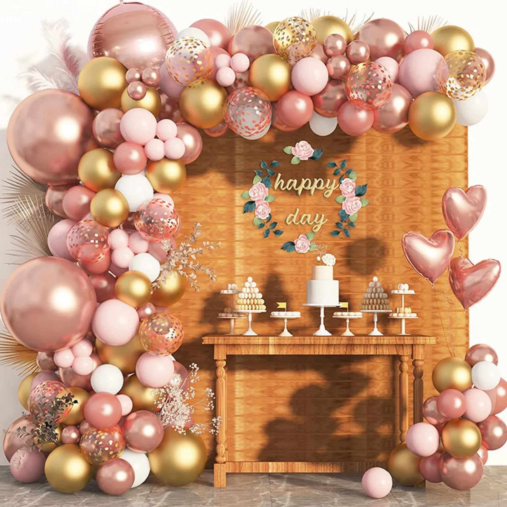 Rose Gold Metallic Latex Balloon Arch Garland Set Macaron Theme for Wedding Party Confession Decoration Room Decoration