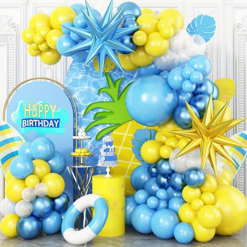 109Pcs Yellow and blue transparent balloon Arch set suitable for indoor and outdoor decoration items for birthday summer parties