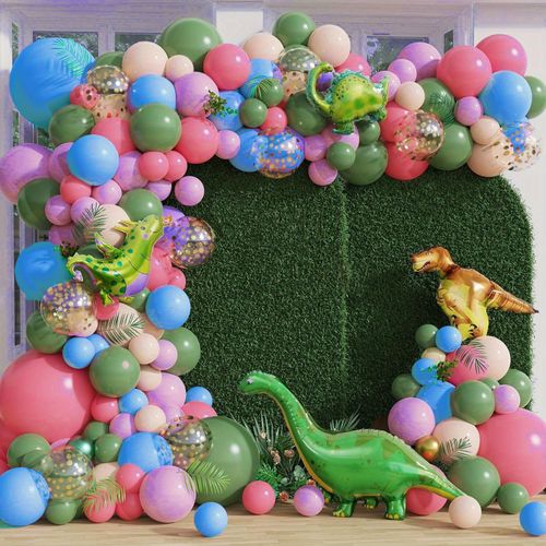 170pcs Dinosaur Themed Balloon Arch Wreath Set Dinosaur Balloon Perfect for Jungle Parties and Dinosaur Themed Birthday Parties