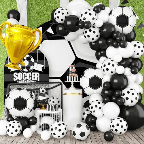 133pcs Black Football Wreath Arch Balloon Kit Football and Trophy Balloons for Birthday and Football Themed Party Decorations