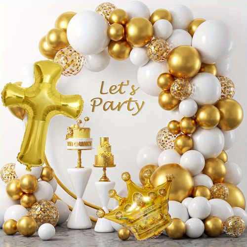128pcs First Eucharist themed balloon Wreath Arch Kit Cross and Crown Balloon Eucharist Birthday Wedding decoration