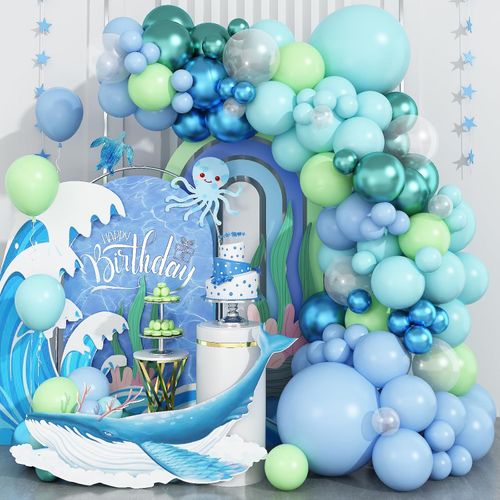 Under The Sea Balloon Arch Light Blue Lime Green Mint Green Balloon Garland Ocean Theme Birthday Party Christening Decoration