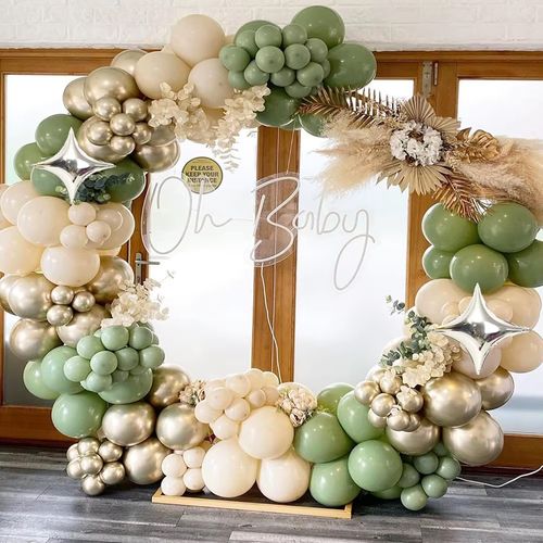 160pcs Sage Green White Sand Gold Balloon Arch Kit, Suitable for Baby Showers, Birthdays, Engagements, Wedding Party Decorations