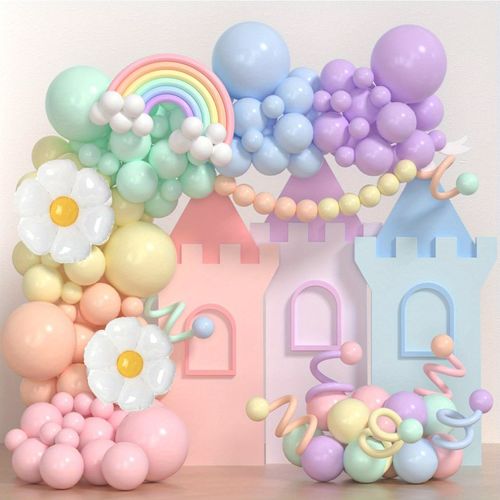148PCS Colorful balloon daisies and rainbow long balloon Macarons Easter Balloon Arch Kit Birthday Easter party decorations