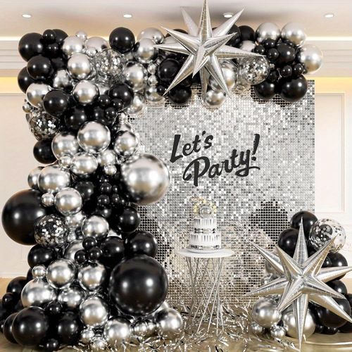 137Pcs Black and Silver Balloon Wreath Arch Set for Birthday, Wedding, Graduation, Anniversary, Graduation Party Decoration