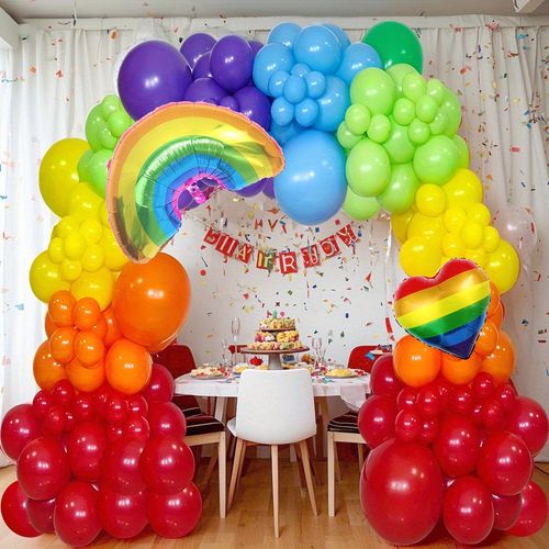 Rainbow Balloon Arch Set with Rainbow Foil Balloons Suitable for Carnival Birthday Anniversary Graduation and Other Decorations