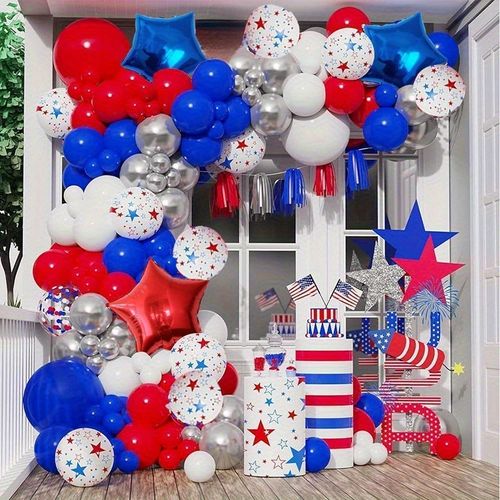 Red White and Blue Arch Wreath Set for Patriotic Theme Decorations Birthday Independence Day Theme Decorations Supplies