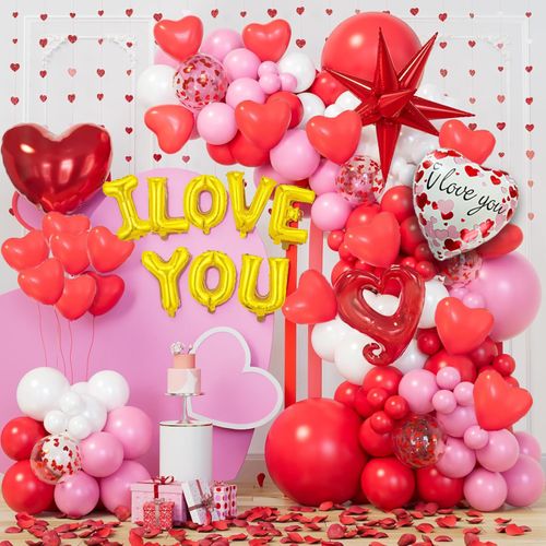 144pcs Valentine's Day Arch Balloon Arch Set, Suitable for Valentine's Day Engagement Anniversary Party Decoration Supplies