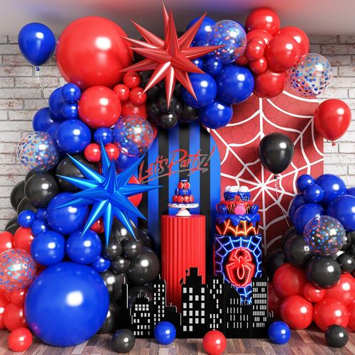 Red and Blue Balloon Arches Are Suitable for Birthdays Large Parties and Other Occasions with Red and Blue Exploding Stars