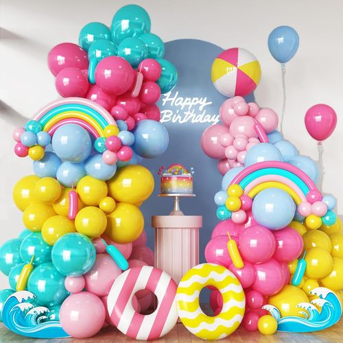 Neon Rainbow Balloon Arch Set Is Suitable for Summer Tropical BBQ Party Decoration Pool Birthday Decoration Many Other Occasions