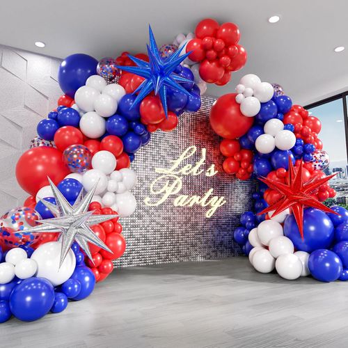129pcs Red White and Blue Balloon Garland Arch Kit Independence Day Graduation Baseball Birthday Party Room Decoration Supplies