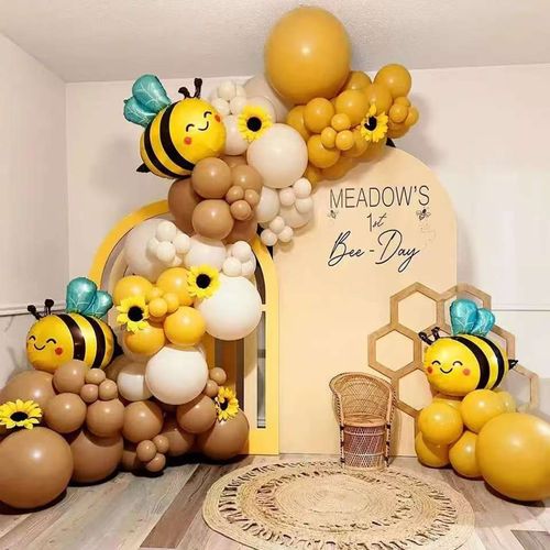BeeBalloon Arch Set Mustard Yellow White Brown Bee Balloon Suitable Shower Party Decoration Party Fall Wedding Birthday Supplies