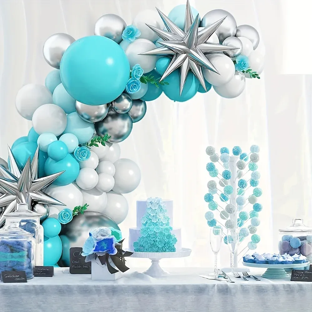 114pcs Blue and Green Balloon Wreath Arch Set,suitable for Anniversaries,graduation Season, Birthdays and Other Party Decoration