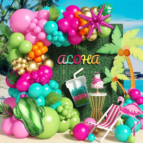 Summer Party Balloon Arch Set with Exploding Star and Cactus Foil Balloons for Birthday Party Summer Carnival Decorations
