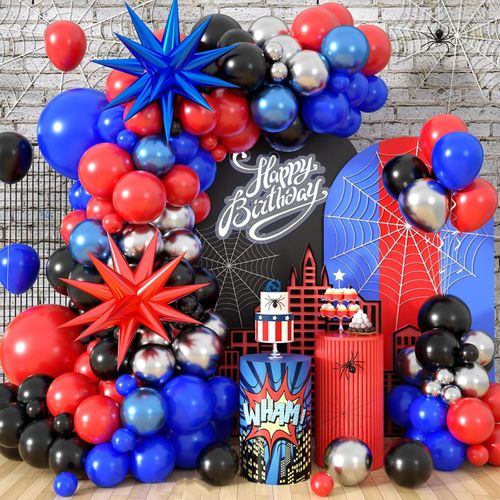 Red and Blue Balloon Arch Set Contains Red and Blue Exploding Stars Suitable for Birthday Christening or Theme Party Decoration