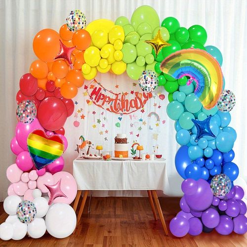 Rainbow Theme Balloon Arch Set for Birthday Anniversary Carnival Graduation Summer Party Decoration