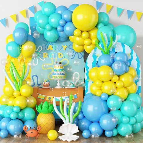 The Ocean Collection Balloon Arch Set Includes Round Latex Balloons Long Latex Balloons for Themed Birthday Party Decorations