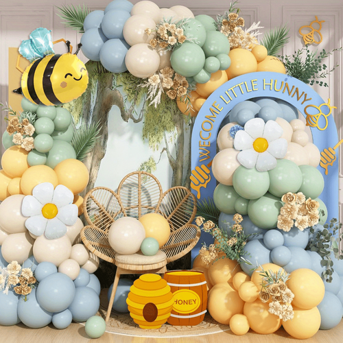 Bee Theme Set Blue Balloons Lemon Yellow Balloons for Birthday Party Engagement Ceremony Summer Party