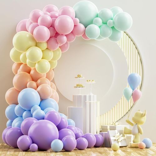 Light Colored Balloon Arch Set Multiple Sizes for Birthday Parties Weddings and Gender Reveal Events Bright Rainbow Colors