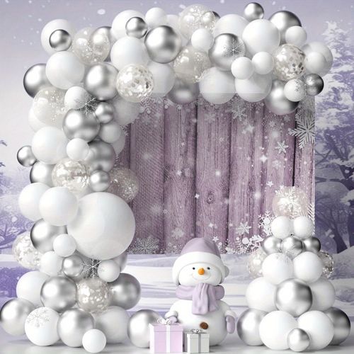 122pcs Silver and White Snowflake Balloon Arch Set-perfect for Birthday Parties,weddings and Winter Snowflake Themed Decorations