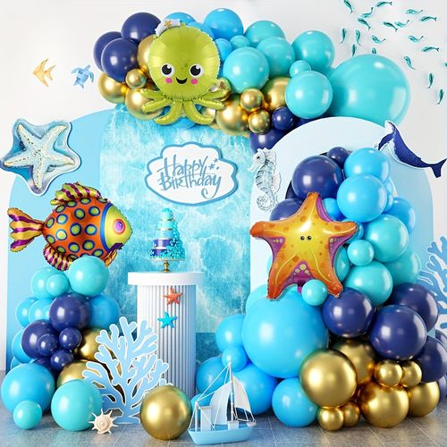 136PCS Marine Themed Balloon Arch Kit, Perfect for Birthday Parties, Summer Parties, Swimming Pool Decoration Balloon Supplies